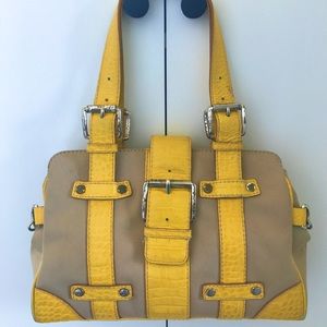 MICHAEL KORS satchel with yellow leather strapping